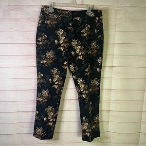 Cynthia Rowley Black Floral Print Straight Ankle‎ Mid-rise Pants Size 12